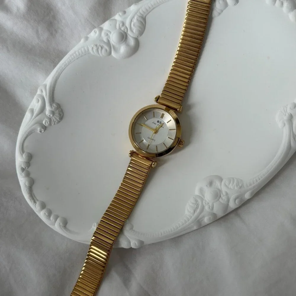 Sku 0481 gold white mini watch vintage vibe‎ + in a gift box Stainless steel